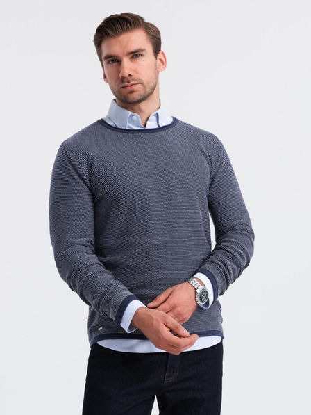 Ombre Clothing Pánský pletený svetr RELAXED FIT se vzorem modrá Ombre Clothing