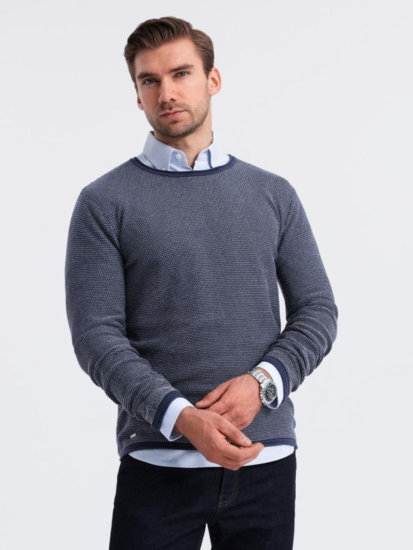 Ombre Clothing Pánský pletený svetr RELAXED FIT se vzorem modrá Ombre Clothing