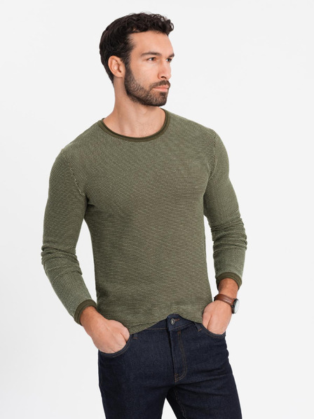 Ombre Clothing Pánský pletený svetr RELAXED FIT se vzorem zelená Ombre Clothing
