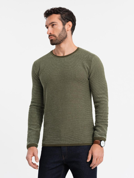 Ombre Clothing Pánský pletený svetr RELAXED FIT se vzorem zelená Ombre Clothing