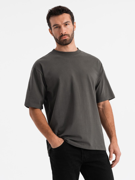 Ombre Clothing Pánské tričko LOOSE FIT s kapsou khaki Ombre Clothing