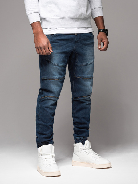 Ombre Clothing Pánské kalhoty JOGGERY s cargo kapsami na zip modrá Ombre Clothing