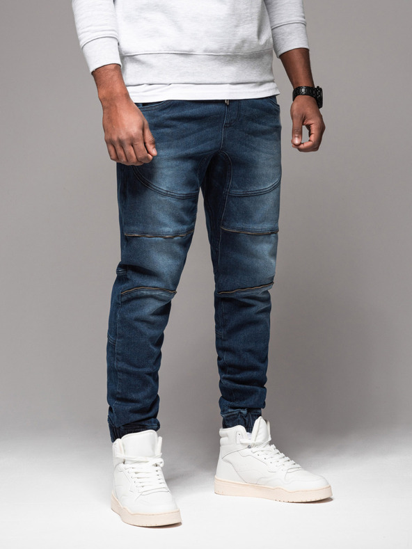 Ombre Clothing Pánské kalhoty JOGGERY s cargo kapsami na zip modrá Ombre Clothing