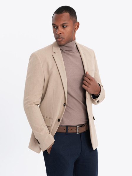 Ombre Clothing Elegantní pánské sako z vlněné směsi béžové Ombre Clothing