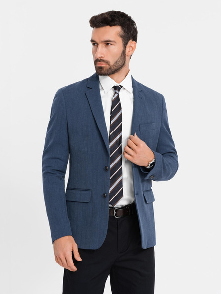Ombre Clothing Elegantní pánské sako z vlněné směsi tmavě modré Ombre Clothing