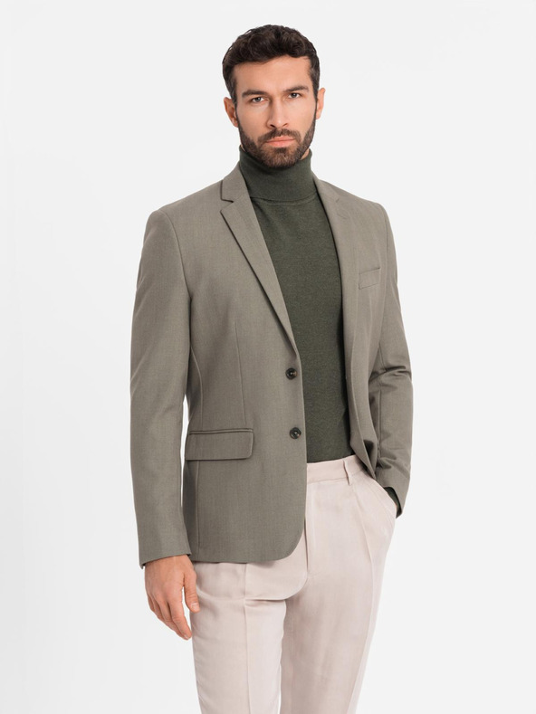 Ombre Clothing Elegantní pánské sako z vlněné směsi khaki Ombre Clothing