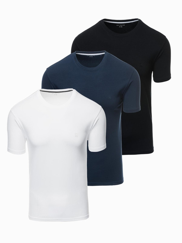 Ombre Clothing Sada tří kusů pánských bavlněncýh triček BASIC s kulatým výstřihem Ombre Clothing