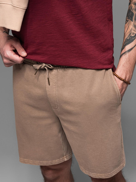 Ombre Clothing Pánské bavlněné teplákové šortky BASIC hnědé Ombre Clothing