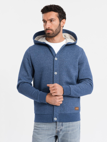 Ombre Clothing Pánská mikina s kapucí na knoflíky modrá Ombre Clothing