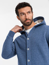 Ombre Clothing Pánská mikina s kapucí na knoflíky modrá Ombre Clothing