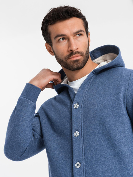 Ombre Clothing Pánská mikina s kapucí na knoflíky modrá Ombre Clothing