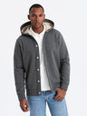Ombre Clothing Pánská mikina s kapucí na knoflíky - grafitová melanž V4 OM-SSZP-0186 Ombre Clothing