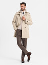Ombre Clothing Elegantní pánský plášť SLIM FIT s páskem béžový Ombre Clothing