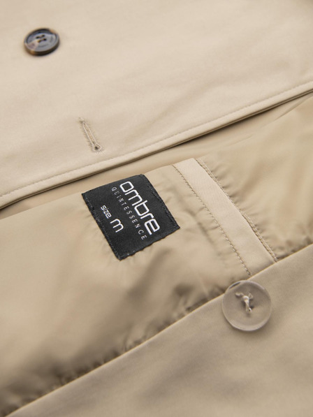Ombre Clothing Elegantní pánský plášť SLIM FIT s páskem béžový Ombre Clothing