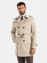 Ombre Clothing Elegantní pánský plášť SLIM FIT s páskem béžový Ombre Clothing