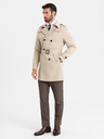 Ombre Clothing Elegantní pánský plášť SLIM FIT s páskem béžový Ombre Clothing