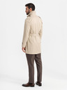 Ombre Clothing Elegantní pánský plášť SLIM FIT s páskem béžový Ombre Clothing