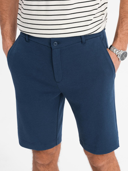 Ombre Clothing Pánské krátké šortky SLIM FIT ze strukturovaného melanžového úpletu modré Ombre Clothing
