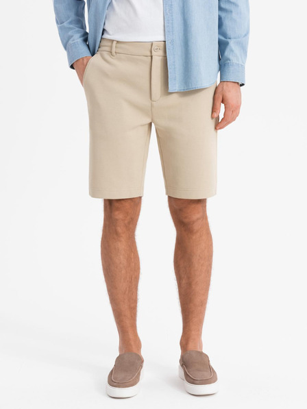 Ombre Clothing Pánské krátké šortky SLIM FIT ze strukturovaného melanžového úpletu béžové Ombre Clothing