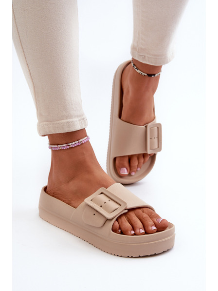 BIG STAR SHOES Dámské pěnové pantofle na platformě s přezkou Big Star béžová