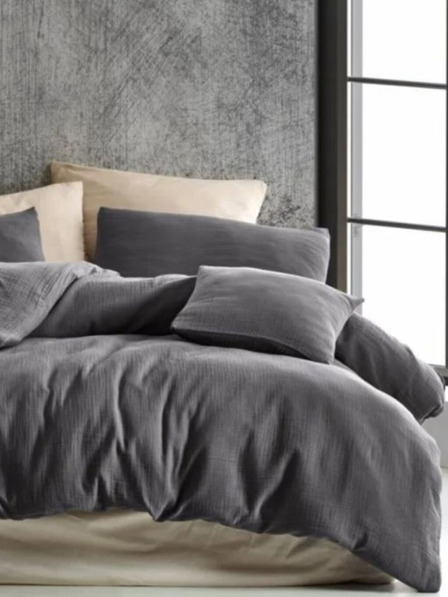 Kvalitex Prodloužené mušelínové povlečení 140x220, 70x90cm tmavě šedé Kvalitex