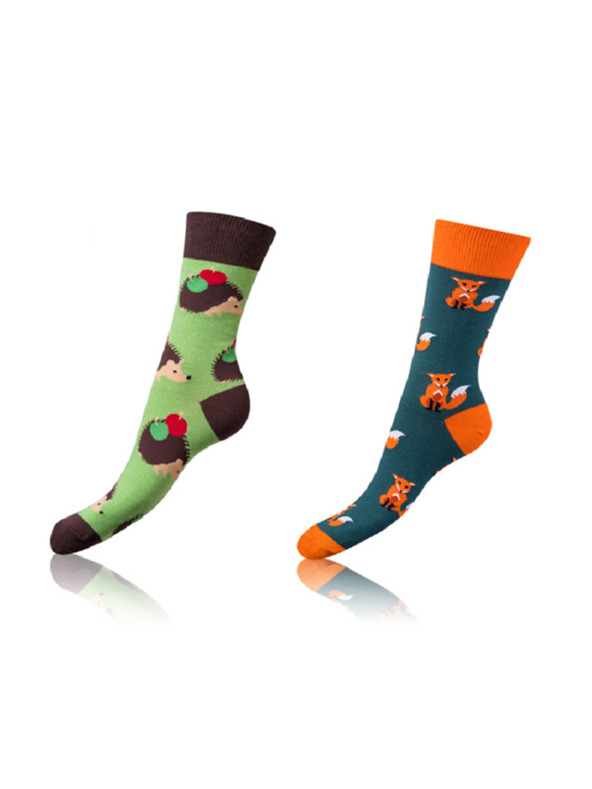 Bellinda CRAZY SOCKS 2x - Veselé ponožky 2 páry - oranžová - světle zelená
