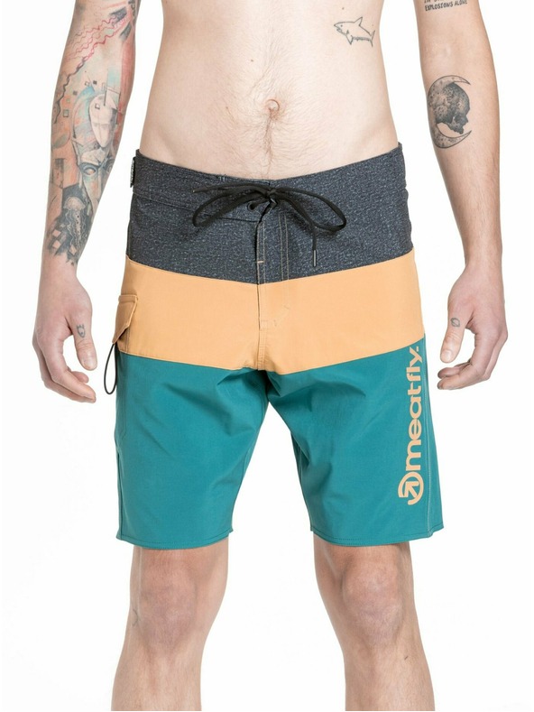 Meatfly Meatfly pánské plavky Mitch Boardshorts 21" Snake Green / Camel | Zelená | Velikost