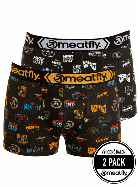 Meatfly Meatfly pánské boxerky Balboa Boxershorts Double Pack Badges | Černá | Velikost