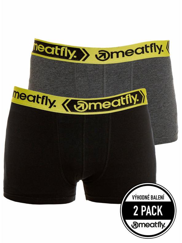 Meatfly Meatfly pánské boxerky Balboa Boxershorts Double Pack Grey Heather/Black | Černá | Velikost
