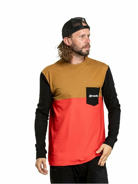 Meatfly Meatfly pánské tričko s dlouhým rukávem Harvey Gold Brown/Bright Red | Hnědá | Velikost