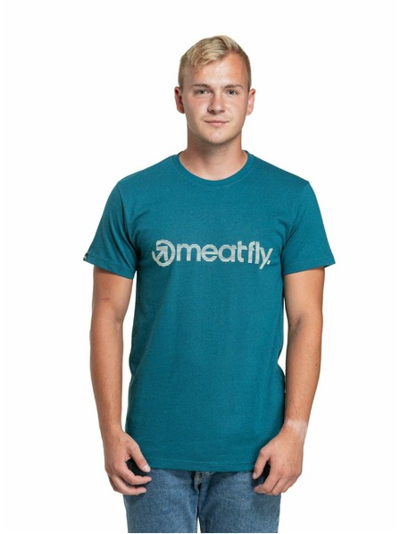 Meatfly Meatfly pánské tričko Striped Logo Petrol Heather | Modrá | Velikost