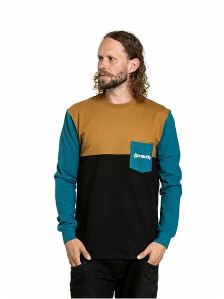 Meatfly Meatfly pánské tričko s dlouhým rukávem Harvey Petrol Heather/Gold Brown | Modrá | Velikost