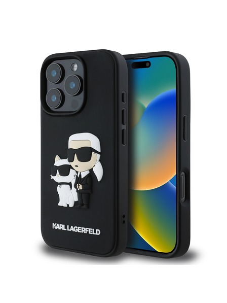 Karl Lagerfeld Karl Lagerfeld 3D Rubber Karl and Choupette Zadní Kryt pro iPhone 16 Pro Max Black