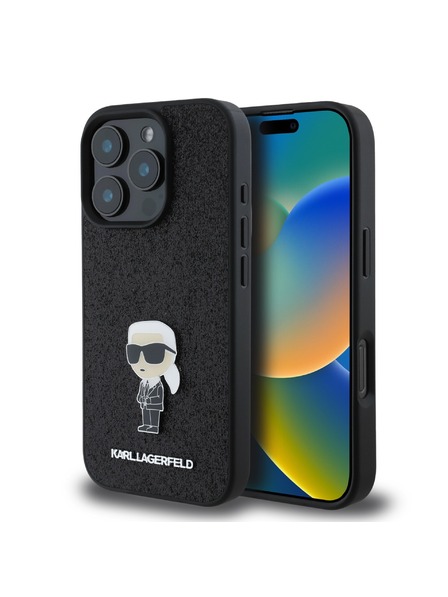 Karl Lagerfeld Karl Lagerfeld Fixed Glitter Metal Ikonik Zadní Kryt pro iPhone 16 Pro Max Black