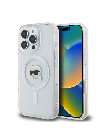 Karl Lagerfeld Karl Lagerfeld IML Karl Head Metal Frame MagSafe Zadní Kryt pro iPhone 16 Pro Transparent