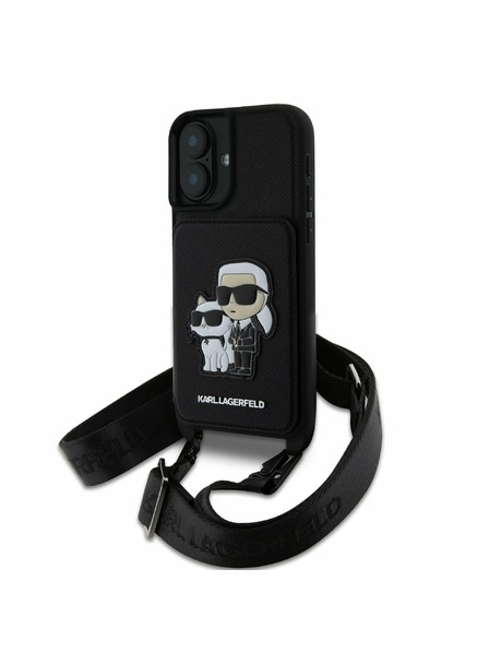Karl Lagerfeld Karl Lagerfeld Saffiano Crossbody Popruh Karl and Choupette Kryt pro iPhone 16 Black