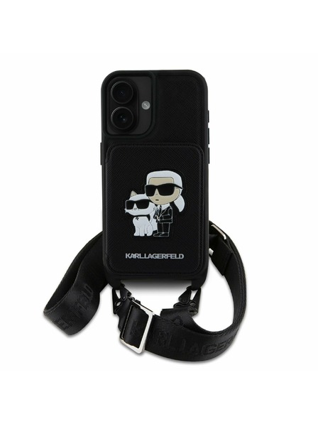 Karl Lagerfeld Karl Lagerfeld Saffiano Crossbody Popruh Karl and Choupette Kryt pro iPhone 16 Black