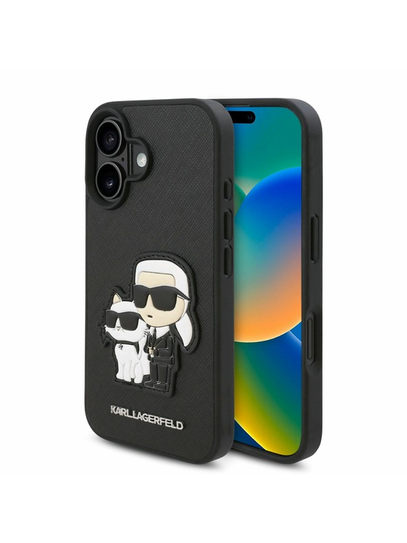 Karl Lagerfeld Karl Lagerfeld PU Saffiano Karl and Choupette Zadní Kryt pro iPhone 16 Plus Black