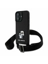 Karl Lagerfeld Karl Lagerfeld Saffiano Crossbody Popruh Metal Karl and Choupette Zadní Kryt pro iPhone 16 Black