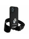 Karl Lagerfeld Karl Lagerfeld Saffiano Crossbody Popruh Metal Karl and Choupette Zadní Kryt pro iPhone 16 Black
