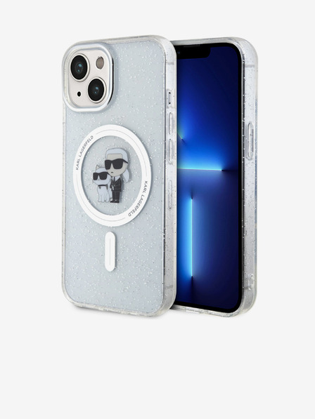 Karl Lagerfeld Karl Lagerfeld IML Glitter Karl and Choupette MagSafe Zadní Kryt pro iPhone 15 Transparent