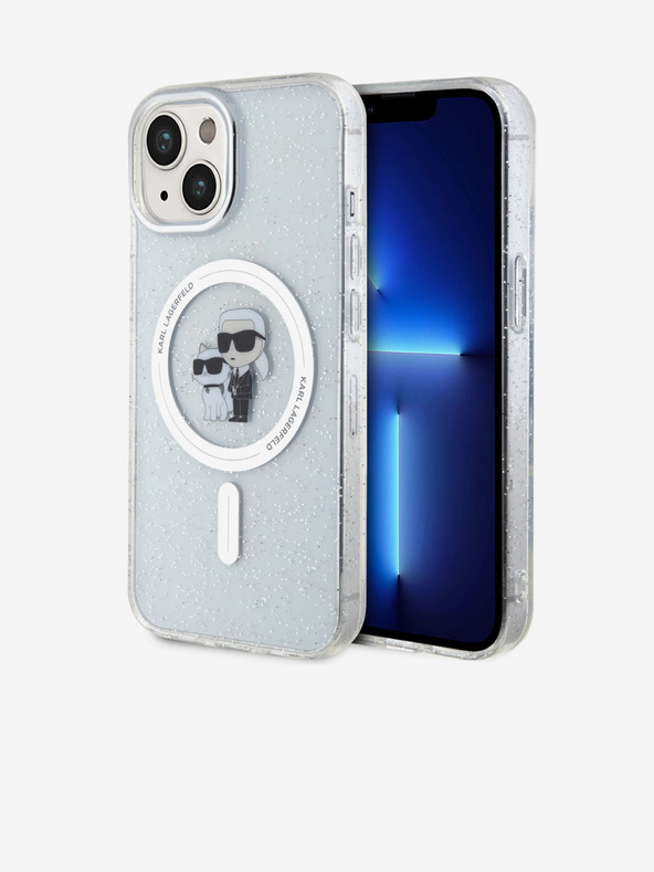 Karl Lagerfeld Karl Lagerfeld IML Glitter Karl and Choupette MagSafe Zadní Kryt pro iPhone 15 Transparent