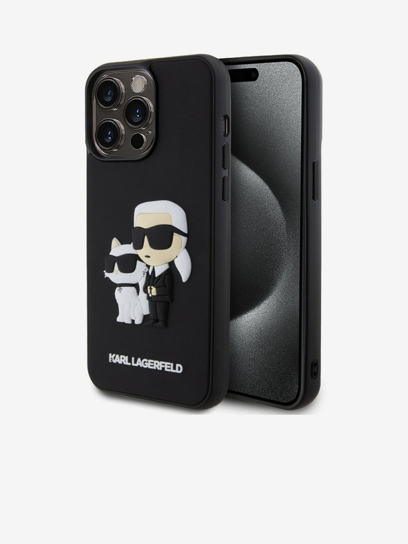 Karl Lagerfeld 3D Rubber Karl and Choupette Zadní Kryt pro iPhone 15 Pro Max Black Karl Lagerfeld