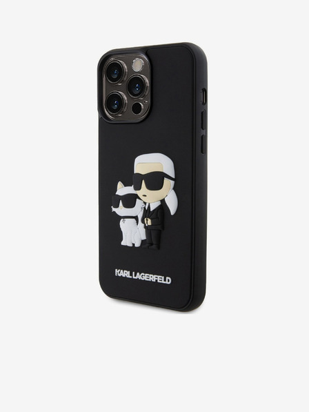Karl Lagerfeld 3D Rubber Karl and Choupette Zadní Kryt pro iPhone 15 Pro Max Black Karl Lagerfeld