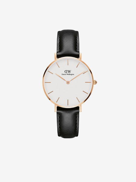 Daniel Wellington Černé unisex kožené hodinky Daniel Wellington Petite