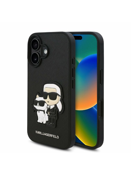 Karl Lagerfeld Karl Lagerfeld PU Saffiano Karl and Choupette Zadní Kryt pro iPhone 16 Black