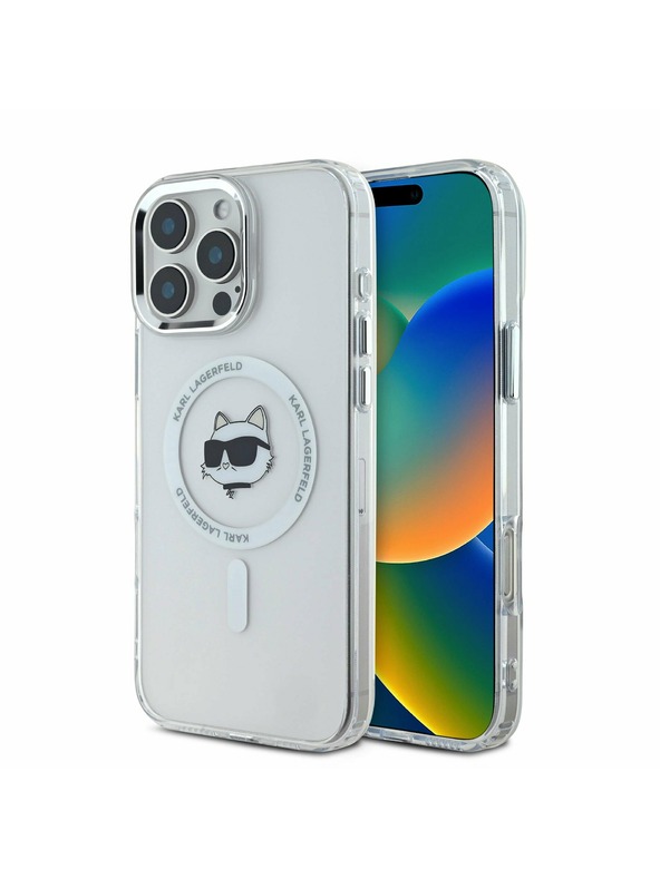 Karl Lagerfeld Karl Lagerfeld IML Choupette Head Metal Frame MagSafe Zadní Kryt pro iPhone 16 Pro Transparent
