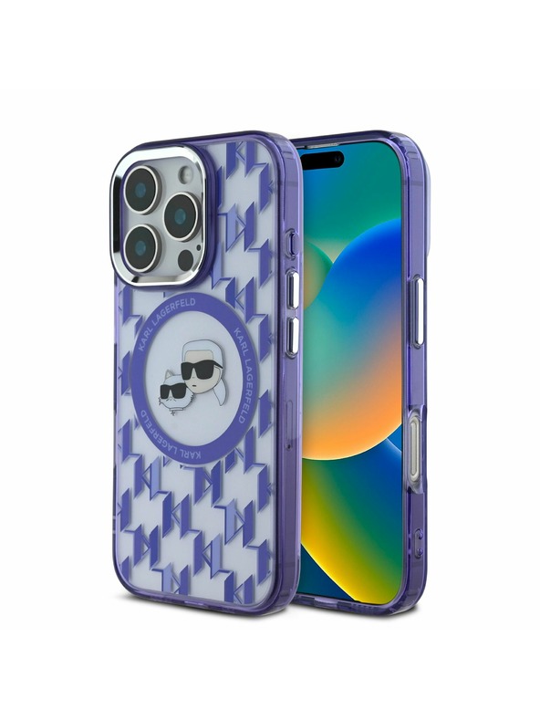Karl Lagerfeld Karl Lagerfeld IML Monogram K&CH Heads MagSafe Zadní Kryt pro iPhone 16 Pro Purple