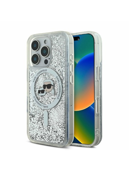 Karl Lagerfeld Karl Lagerfeld Liquid Glitter Karl and Choupette Heads MagSafe Zadní Kryt pro iPhone 16 Pro Max Transparent