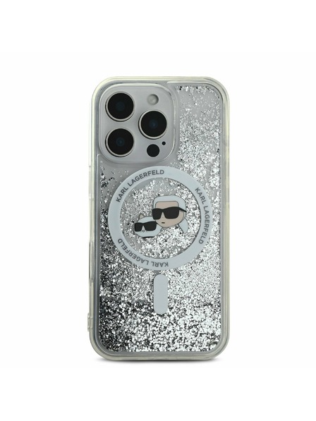 Karl Lagerfeld Karl Lagerfeld Liquid Glitter Karl and Choupette Heads MagSafe Zadní Kryt pro iPhone 16 Pro Max Transparent